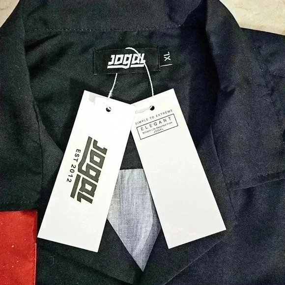 🛑 NWT jogal Mens Vintage-style Polyester Black Short Sleeve Button-up Shirt XL - Picture 8 of 9